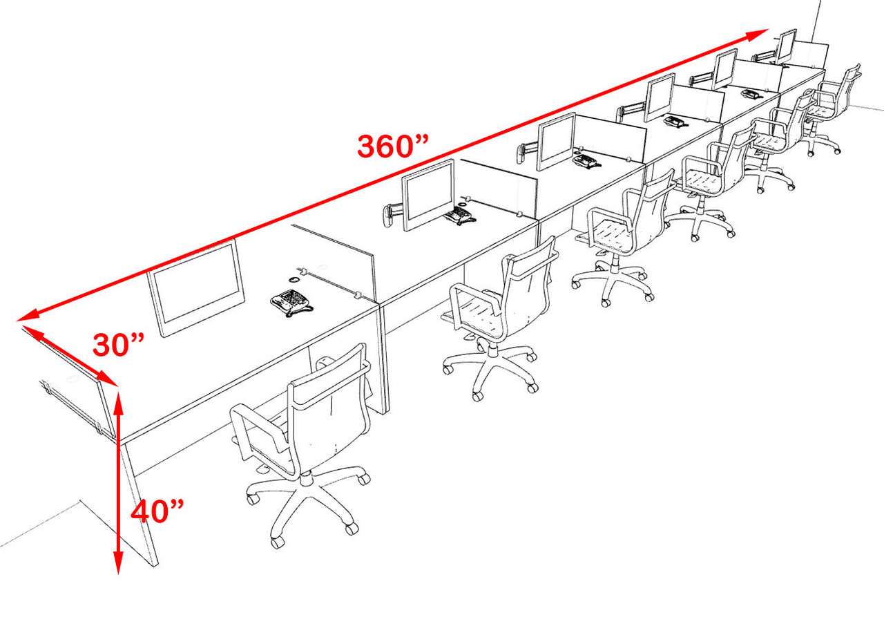 Six Person Modern Acrylic Divider Office Workstation Desk Set, #OF-CPN-SPB17