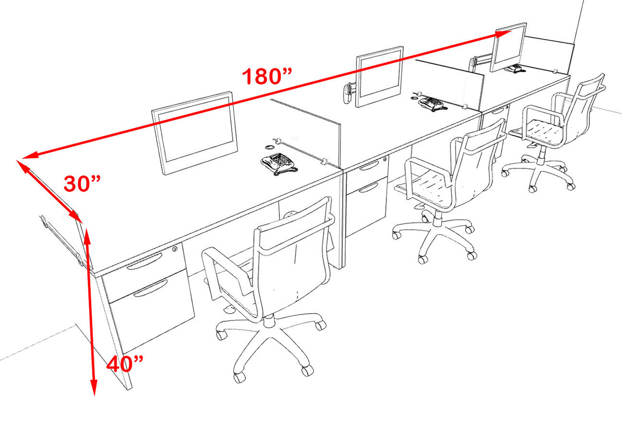 Three Person Modern Acrylic Divider Office Workstation Desk Set, #OF-CPN-SPB25