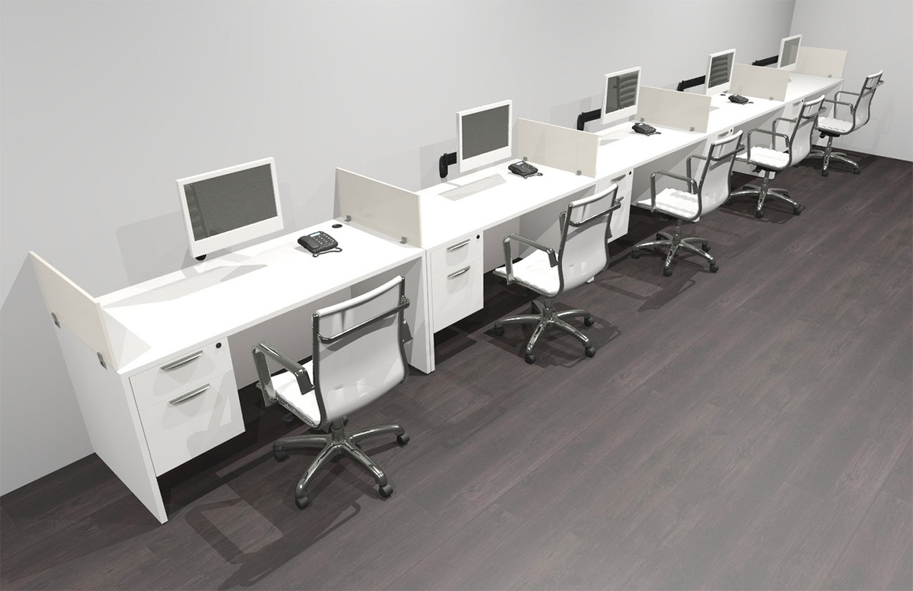 Five Person Modern Acrylic Divider Office Workstation Desk Set, #OF-CPN-SP33