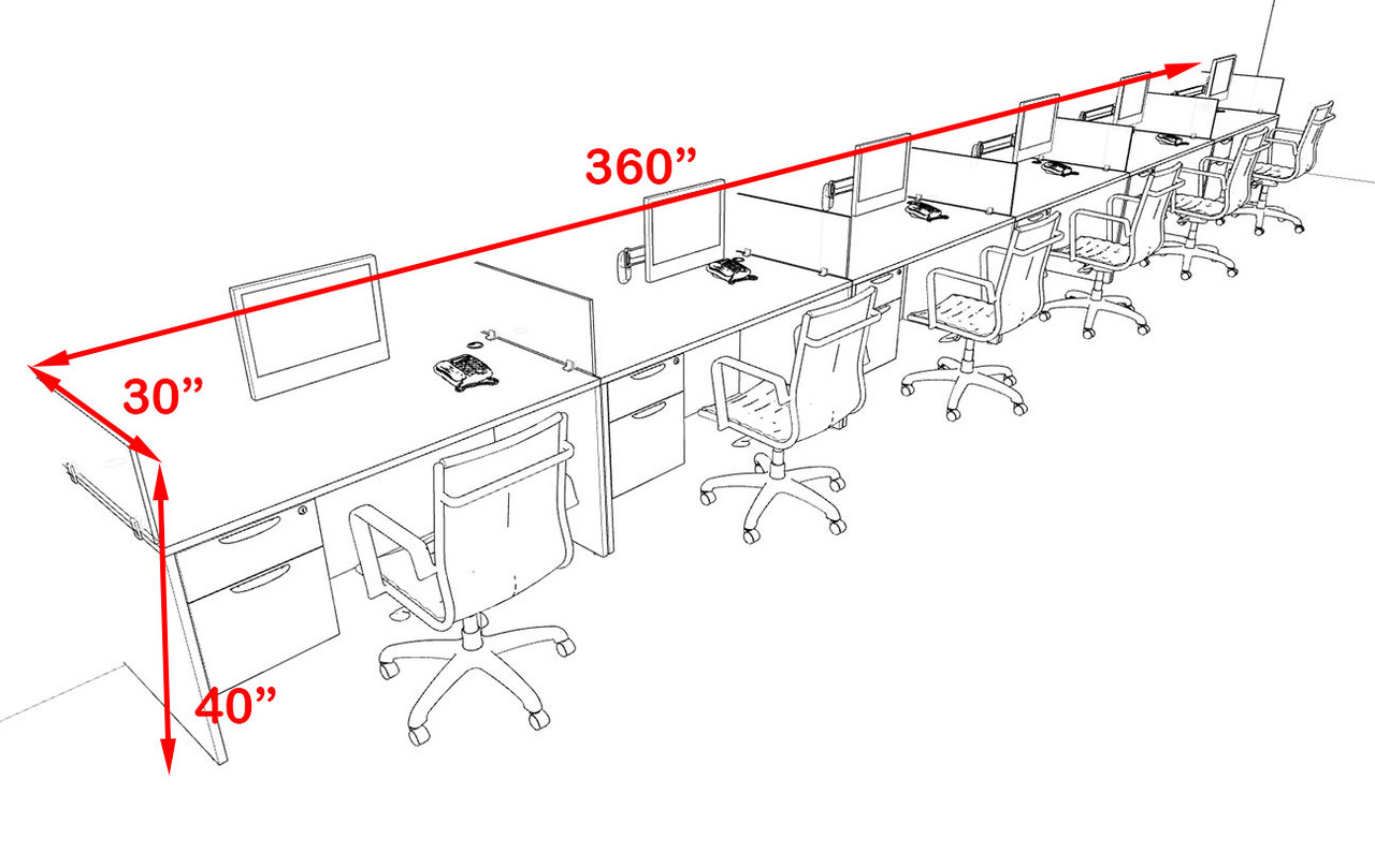 Six Person Modern Acrylic Divider Office Workstation Desk Set, #OF-CPN-SPB37