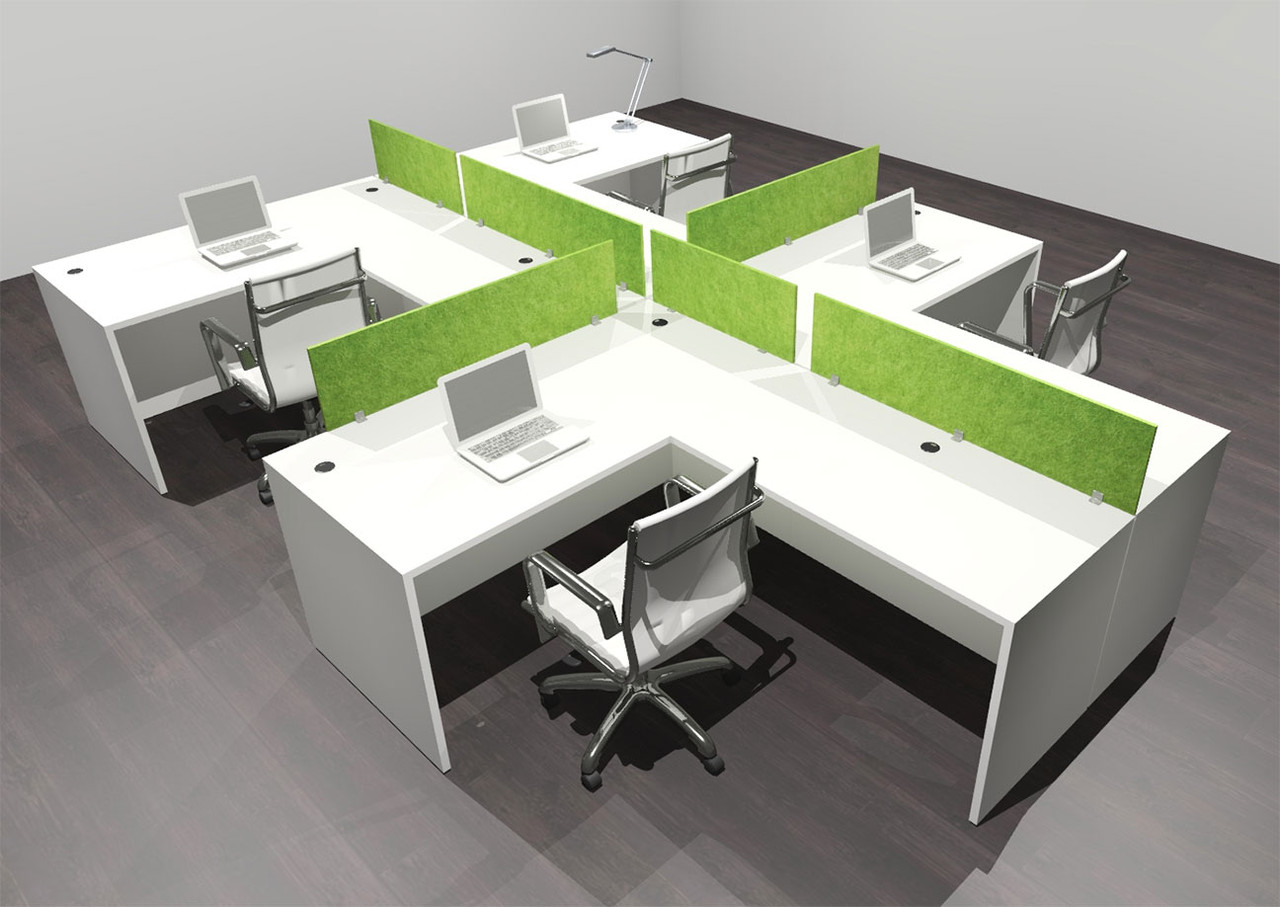 Four Person Modern Accoustic Divider Office Workstation Desk Set, #OF-CPN-SPRA45