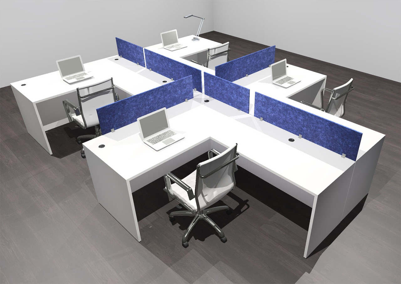 Four Person Modern Accoustic Divider Office Workstation Desk Set, #OF-CPN-SPRB45