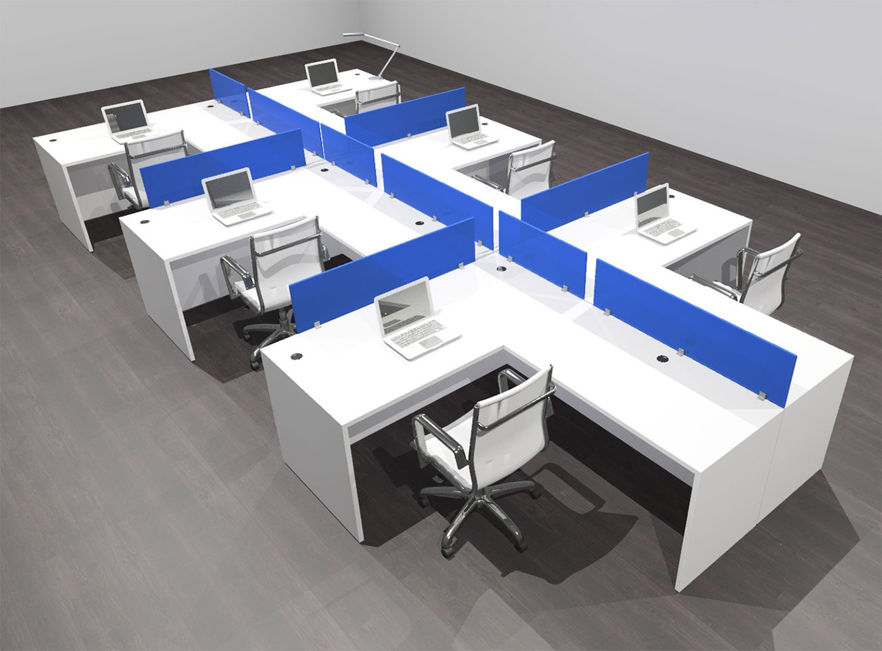 Six Person Modern Acrylic Divider Office Workstation Desk Set, #OF-CPN-SPB49