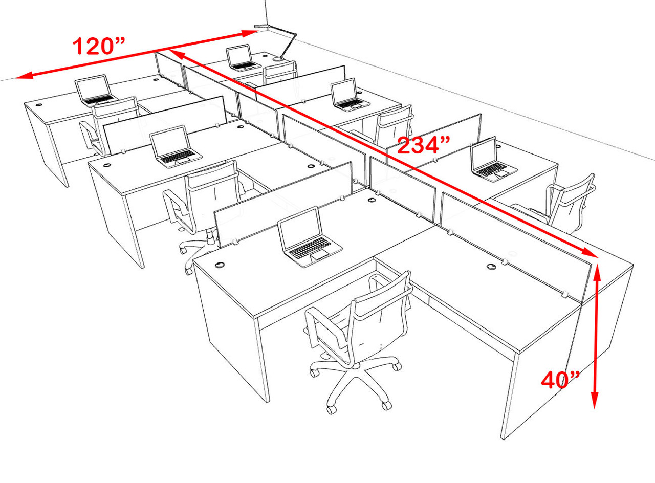 Six Person Modern Acrylic Divider Office Workstation Desk Set, #OF-CPN-SPB49