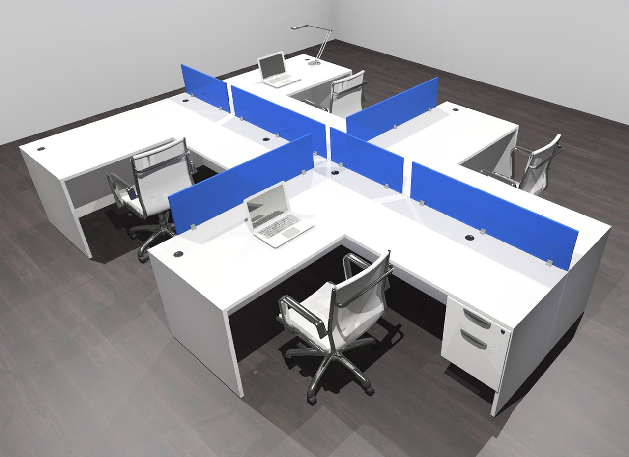 Four Person Modern Acrylic Divider Office Workstation Desk Set, #OF-CPN-SPB57