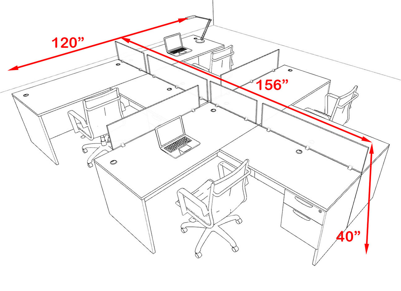 Four Person Modern Accoustic Divider Office Workstation Desk Set, #OF-CPN-SPRG57