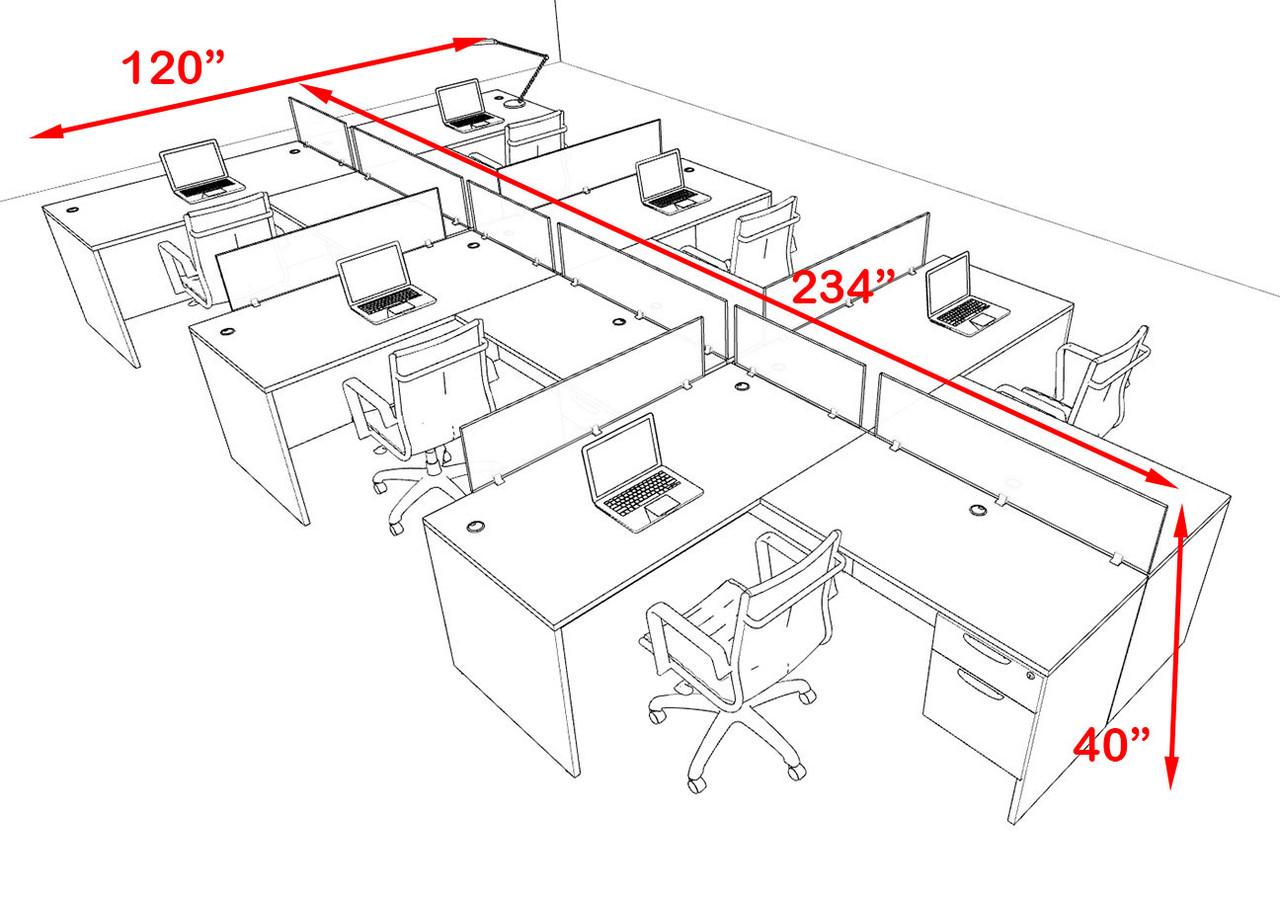 Six Person Modern Accoustic Divider Office Workstation Desk Set, #OF-CPN-SPRG61