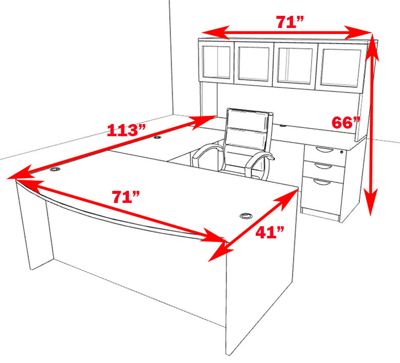 5pc U Shape Modern Executive Office Desk, #OT-SUL-U62