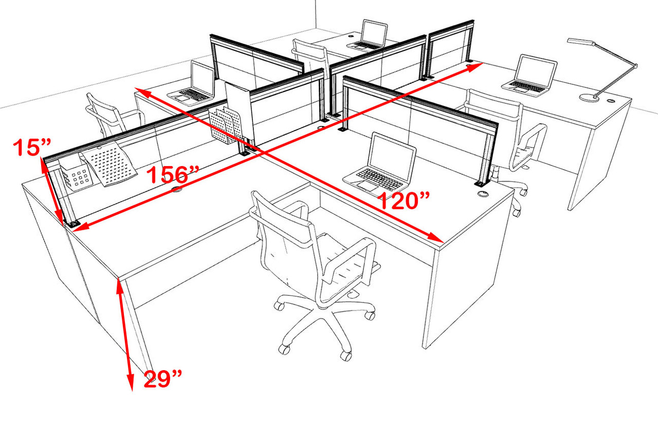 Four Person L Shape Modern Aluminum Organizer Divider Office Workstation Desk Set, #OT-SUL-SPS45