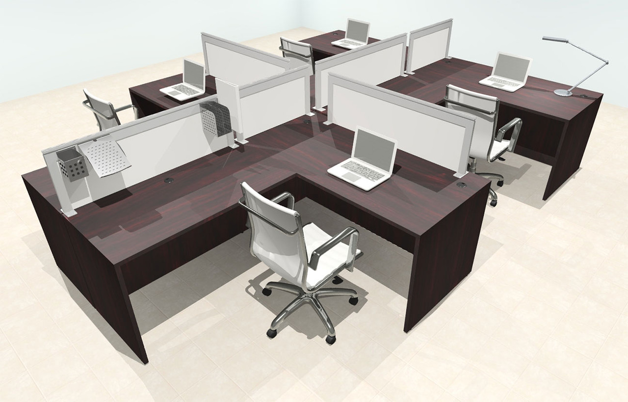 Four Person L Shape Modern Aluminum Organizer Divider Office Workstation Desk Set, #OT-SUL-SPS47