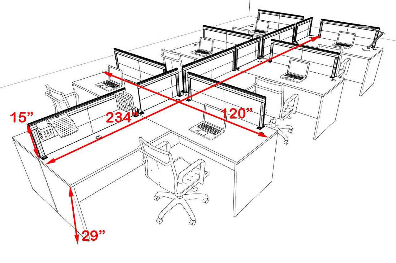 Six Person L Shape Modern Aluminum Organizer Divider Office Workstation Desk Set, #OT-SUL-SPS50