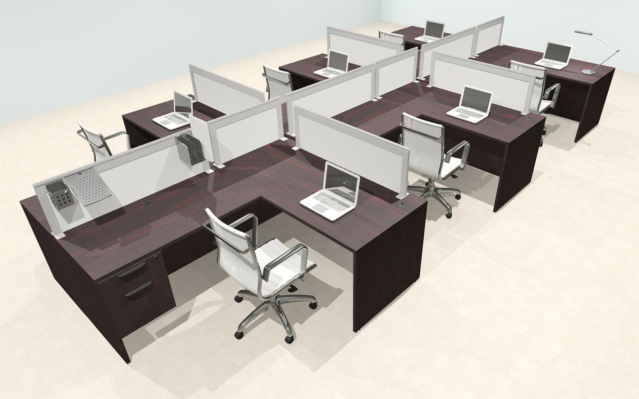 Six Person L Shape Modern Aluminum Organizer Divider Office Workstation Desk Set, #OT-SUL-SPS63
