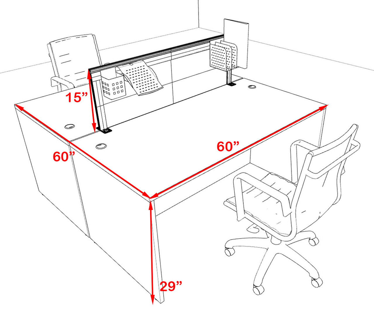 Two Person Modern Aluminum Organizer Divider Office Workstation Desk Set, #OT-SUL-FPS1