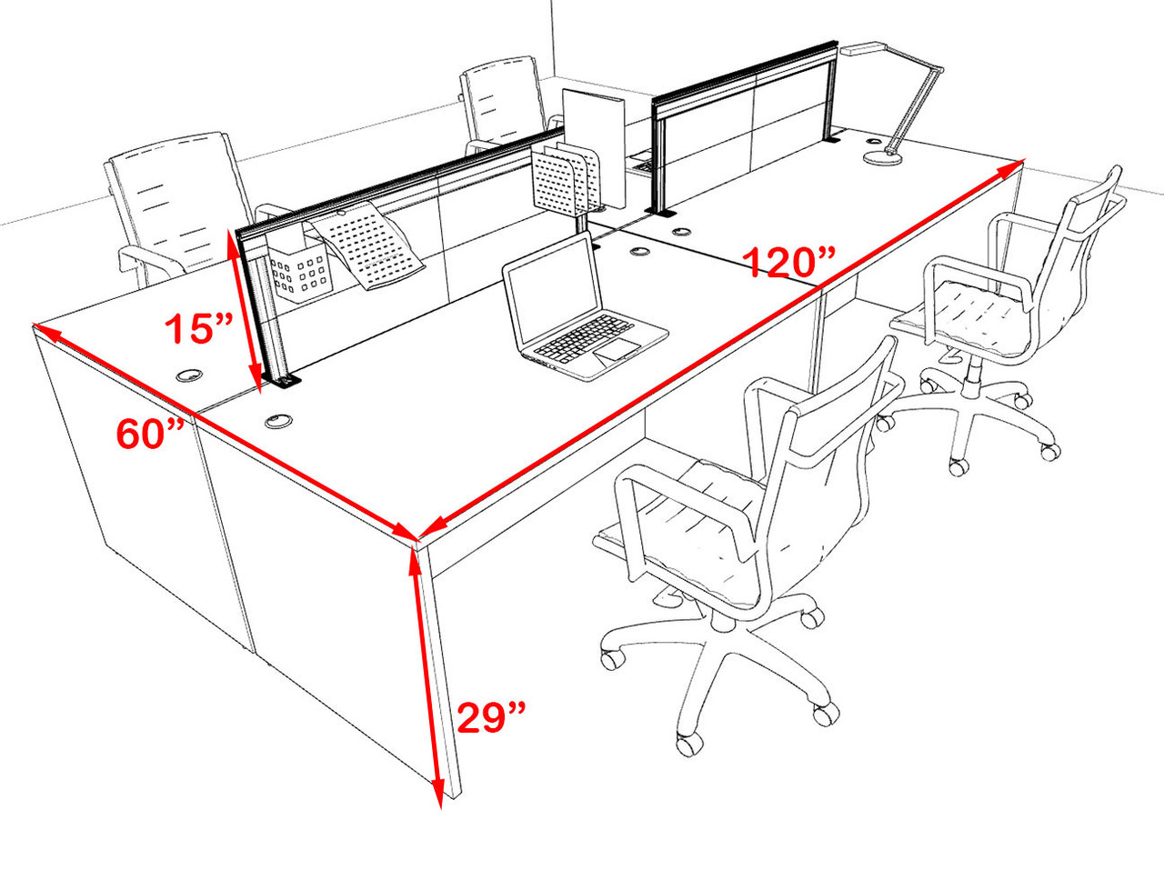 Four Person Modern Aluminum Organizer Divider Office Workstation Desk Set, #OT-SUL-FPS5