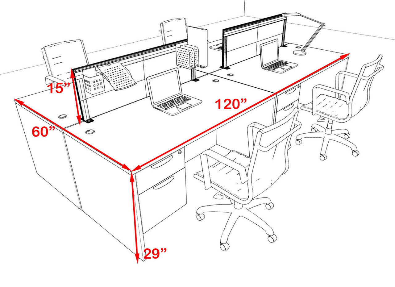 Four Person Modern Aluminum Organizer Divider Office Workstation Desk Set, #OT-SUL-FPS20