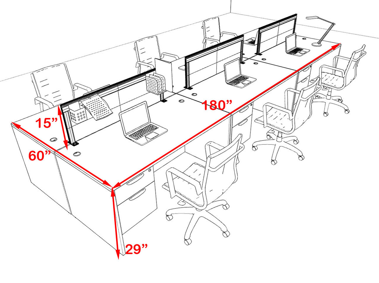 Six Person Modern Aluminum Organizer Divider Office Workstation Desk Set, #OT-SUL-FPS23