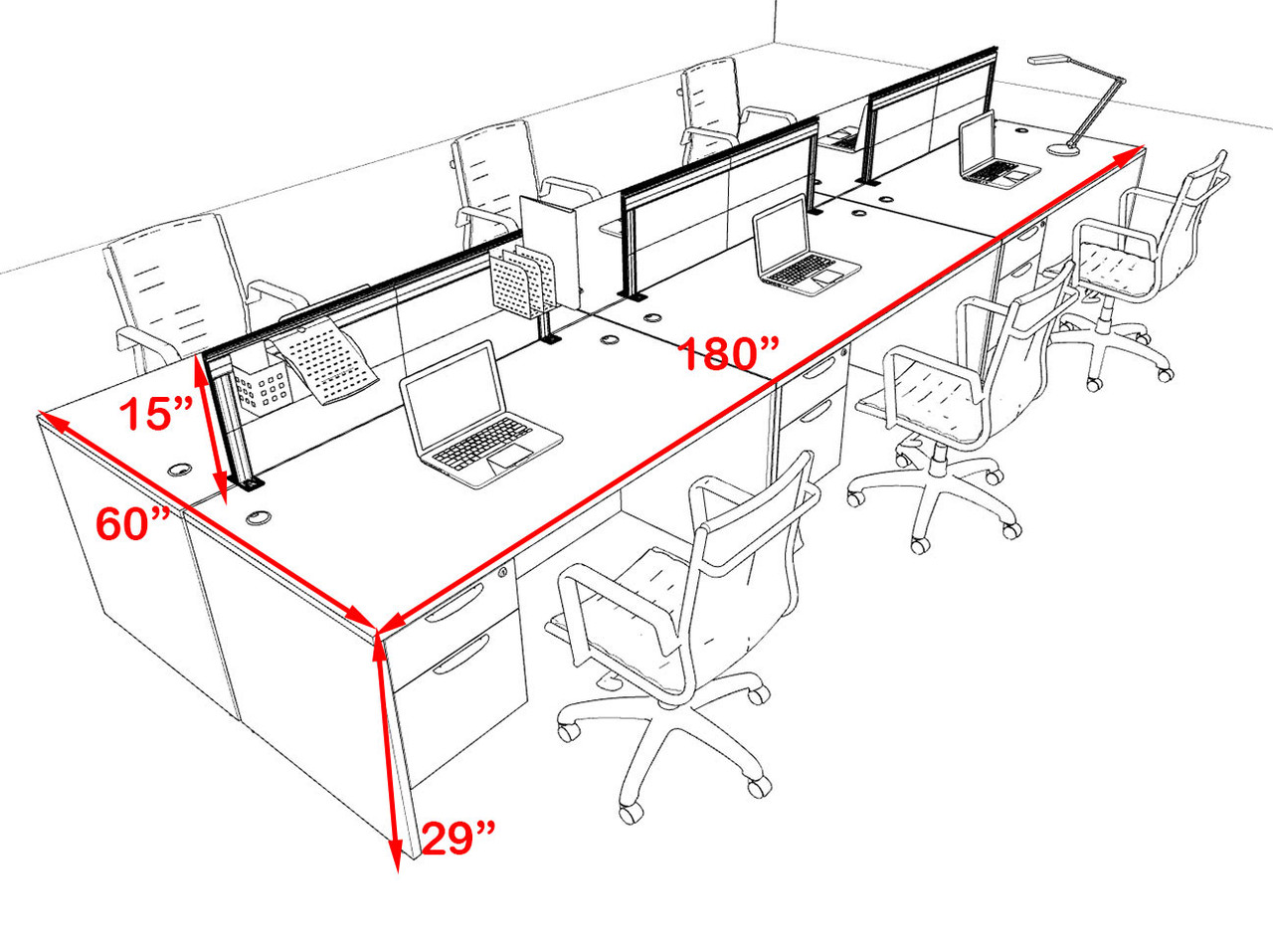 Six Person Modern Aluminum Organizer Divider Office Workstation Desk Set, #OT-SUL-FPS24