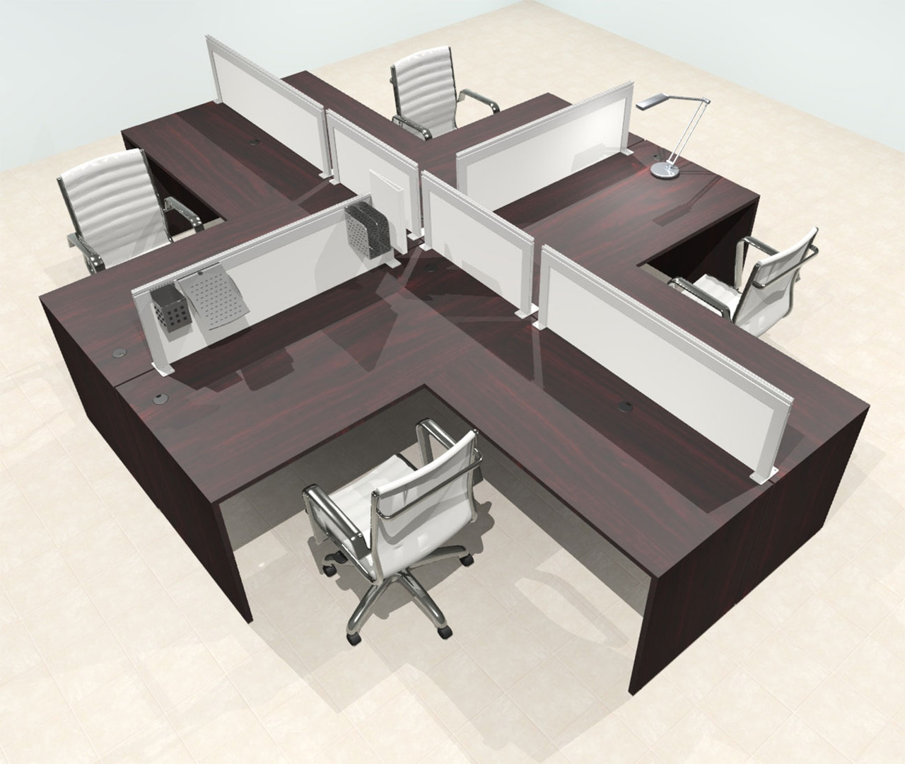 Four Person L Shape Modern Aluminum Organizer Divider Office Workstation Desk Set, #OT-SUL-FPS31