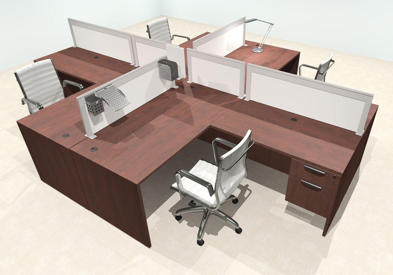 Four Person L Shape Modern Aluminum Organizer Divider Office Workstation Desk Set, #OT-SUL-FPS42