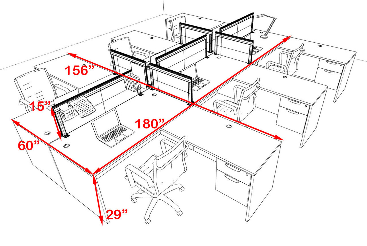 Six Person L Shape Modern Aluminum Organizer Divider Office Workstation Desk Set, #OT-SUL-FPS46