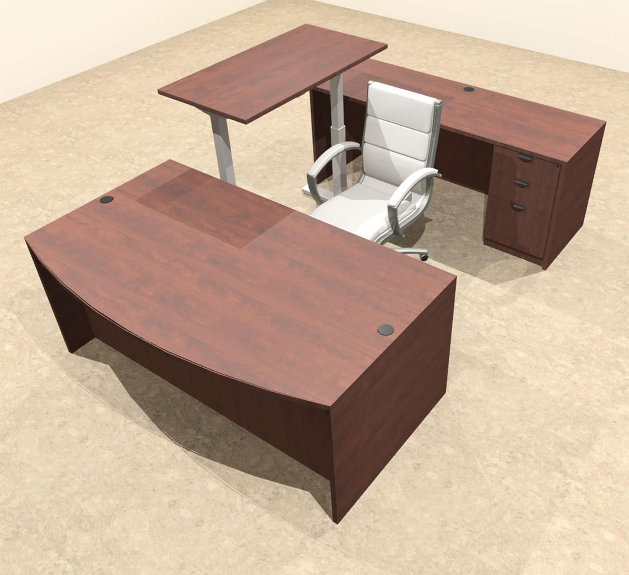 4PC U Shape Modern Executive Office Desk w/Height Adjustable Desk, OT-SUL-UH2