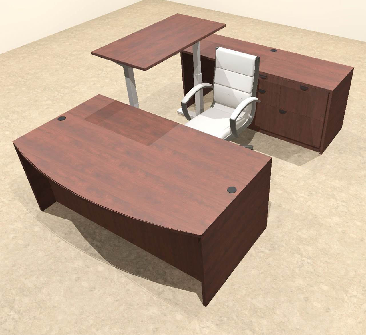 4PC U Shape Modern Executive Office Desk w/Height Adjustable Desk, OT-SUL-UH6