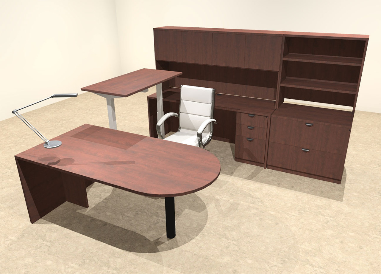 7PC U Shape Modern Executive Office Desk w/Height Adjustable Desk, OT-SUL-UH22
