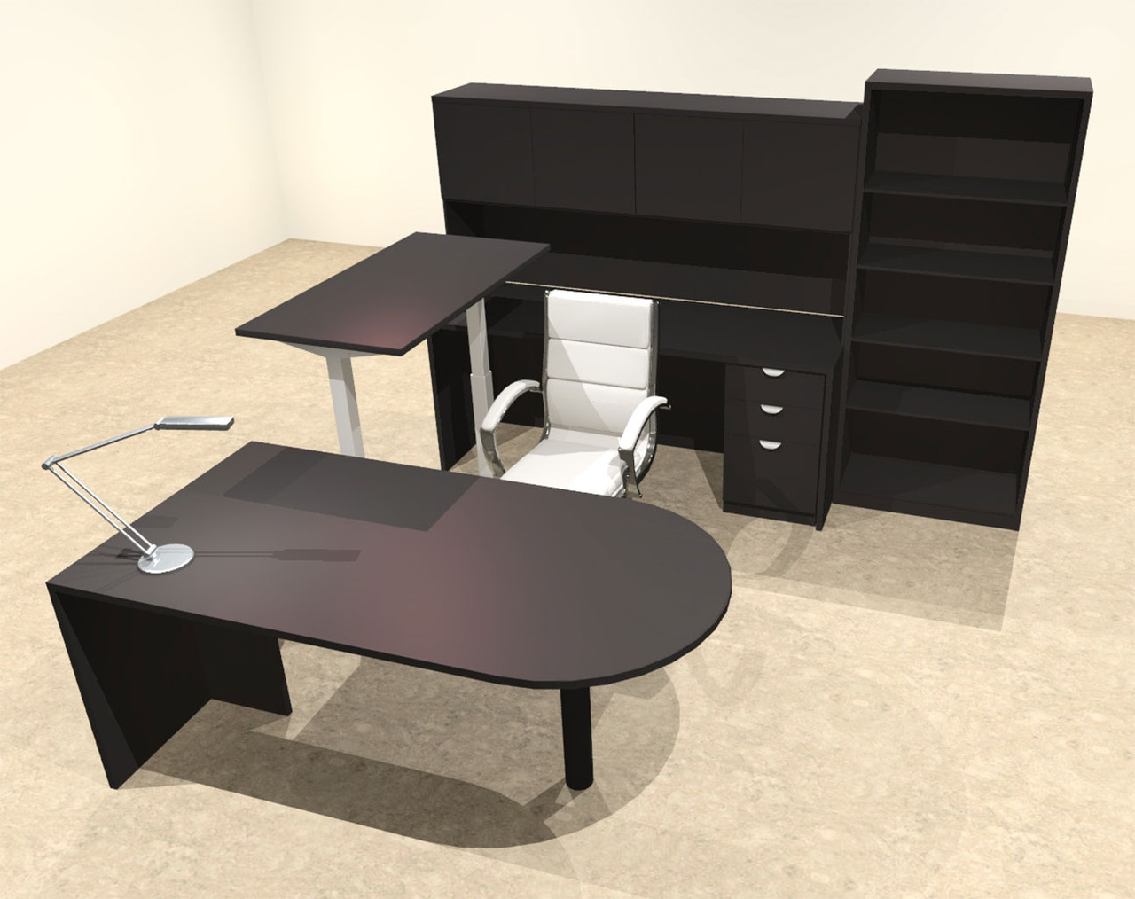 6PC U Shape Modern Executive Office Desk w/Height Adjustable Desk, OT-SUL-UH28