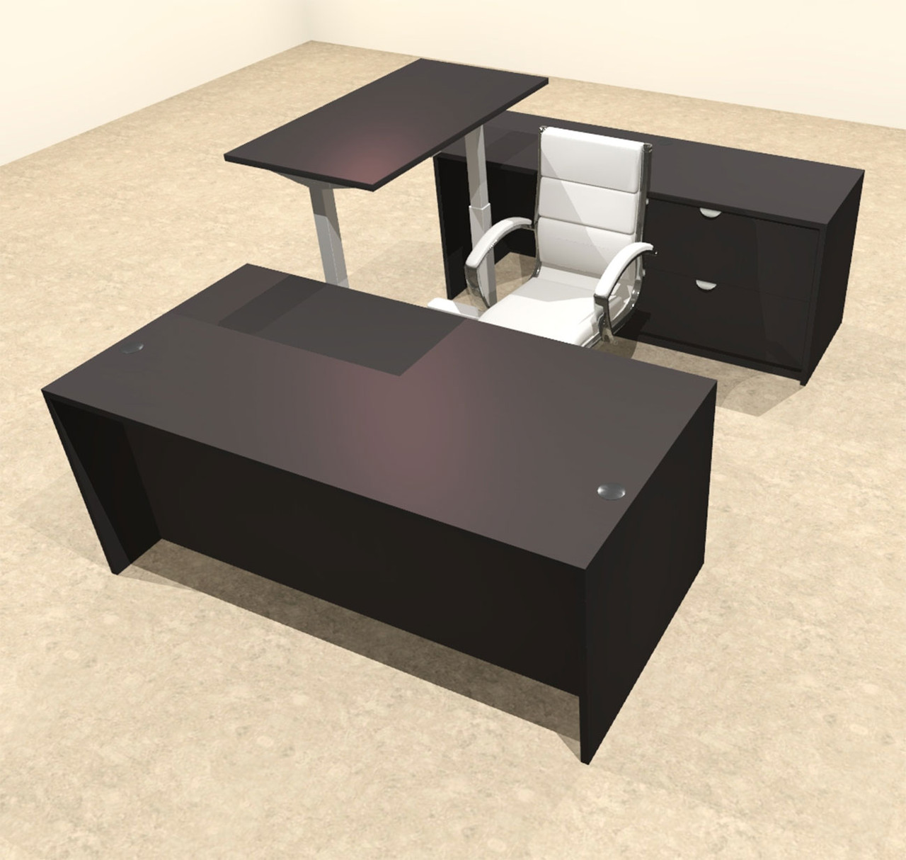 4PC U Shape Modern Executive Office Desk w/Height Adjustable Desk, OT-SUL-UH36