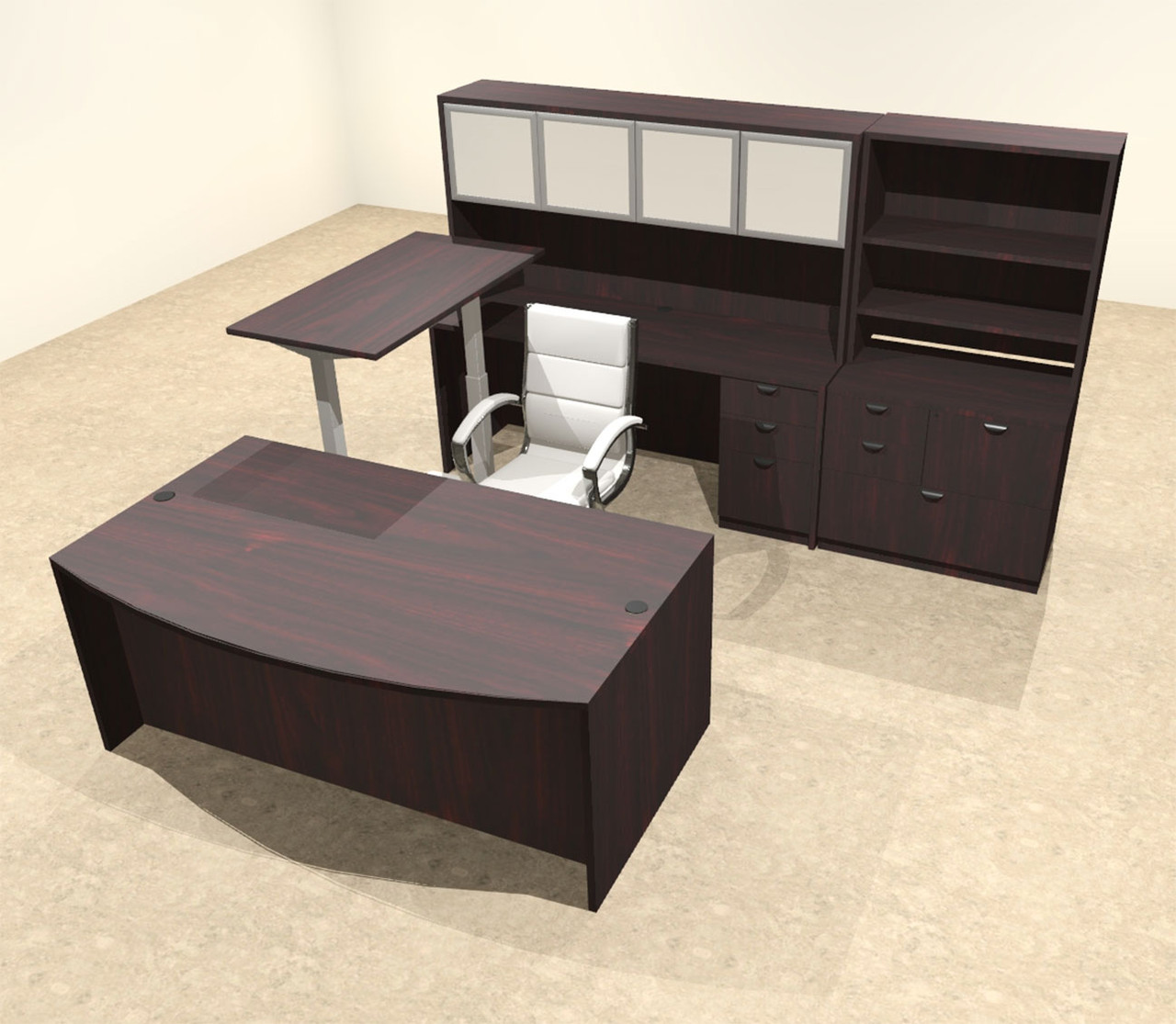 7PC U Shape Modern Executive Office Desk w/Height Adjustable Desk, OT-SUL-UH47