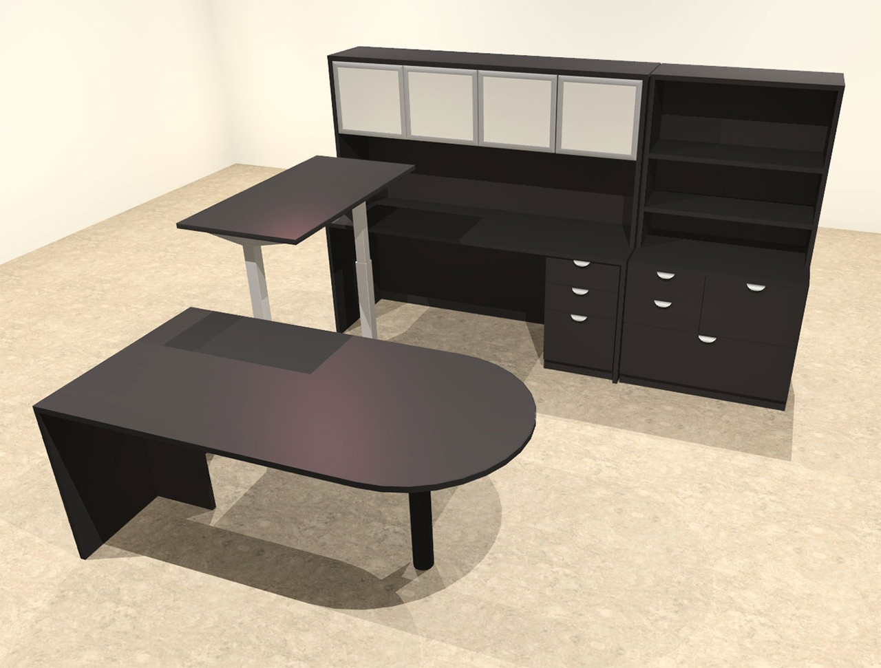 7PC U Shape Modern Executive Office Desk w/Height Adjustable Desk, OT-SUL-UH52