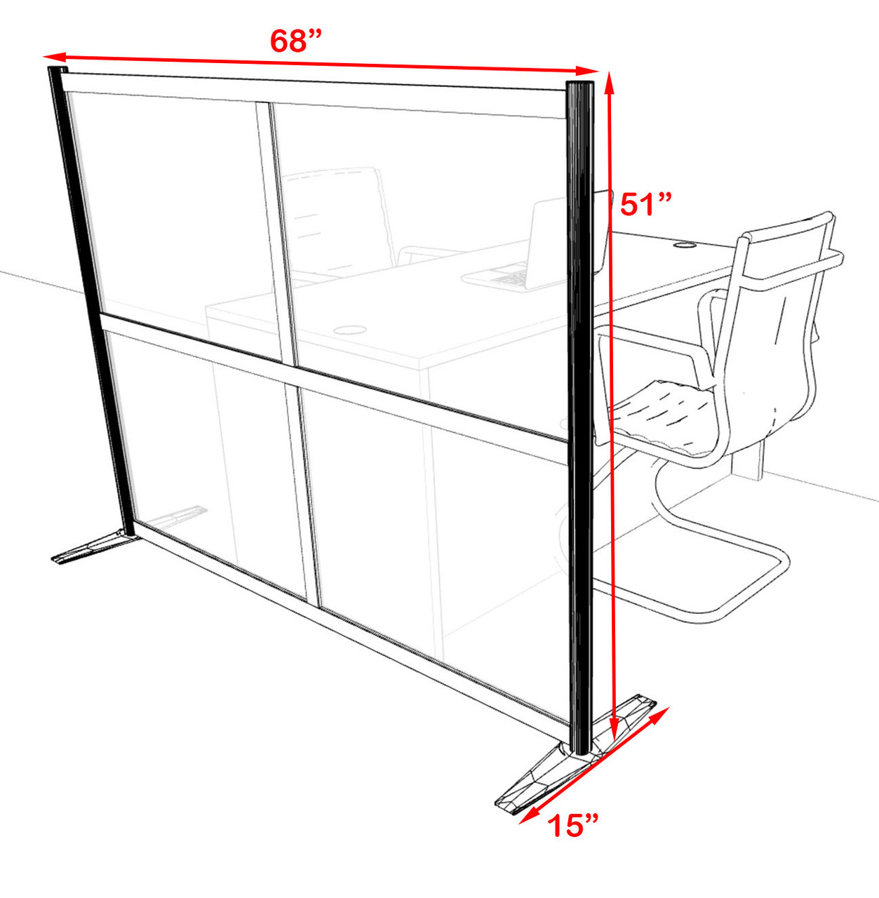 One Loft Modern Office Home Aluminum Frame Partition / Divider / Sneeze Guard, #UT-ALU-P2-A