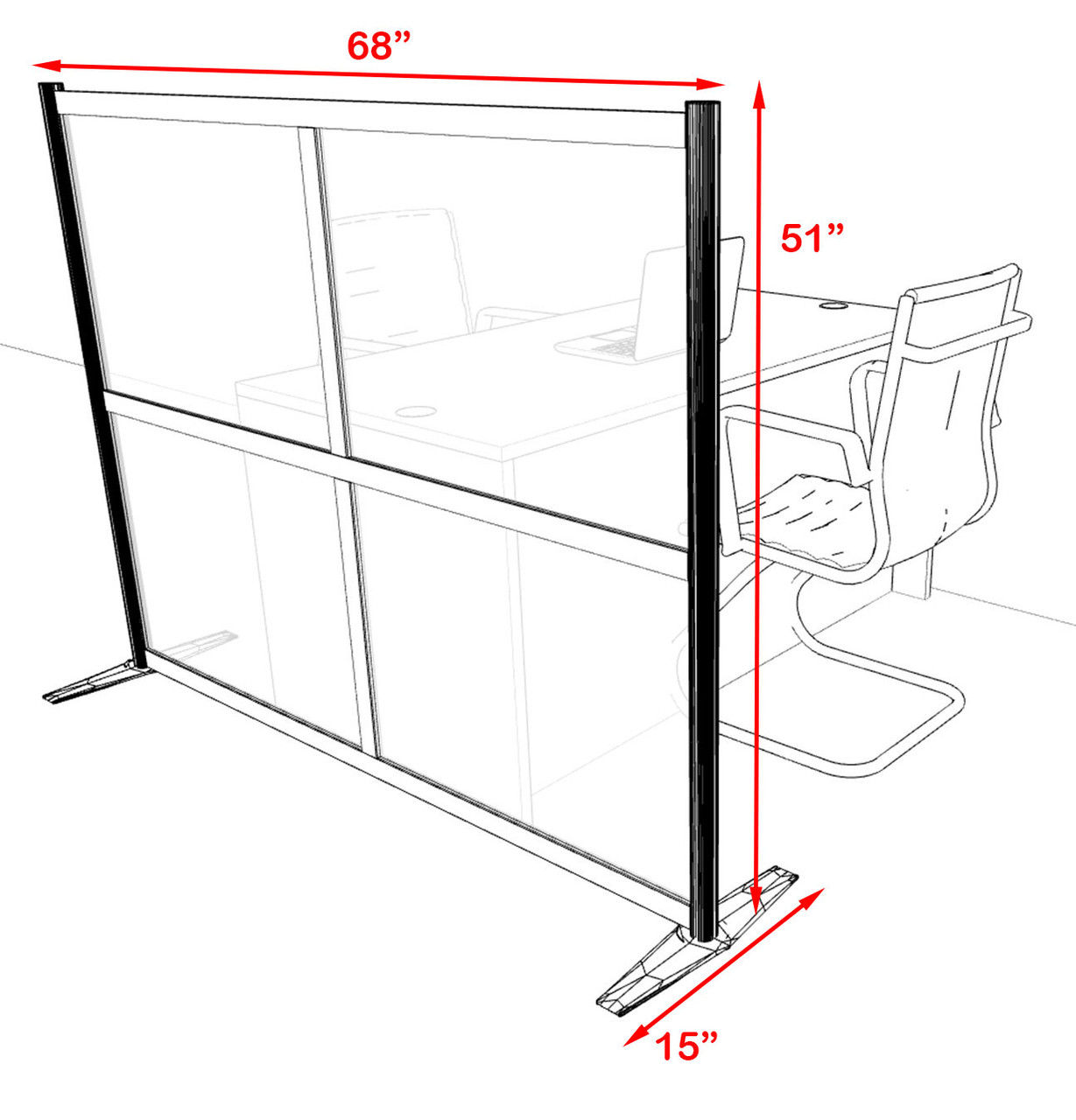 One Loft Modern Office Home Aluminum Frame Partition / Divider / Sneeze Guard, #UT-ALU-P10