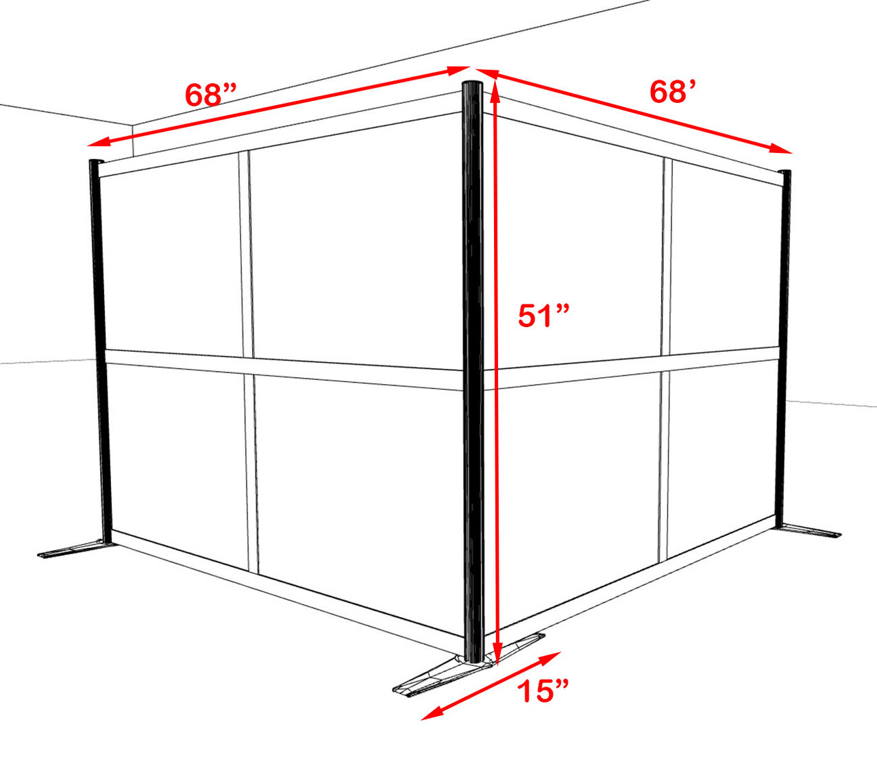 One L Shaped Loft Modern Office Home Aluminum Frame Partition / Divider / Sneeze Guard, #UT-ALU-P29-A