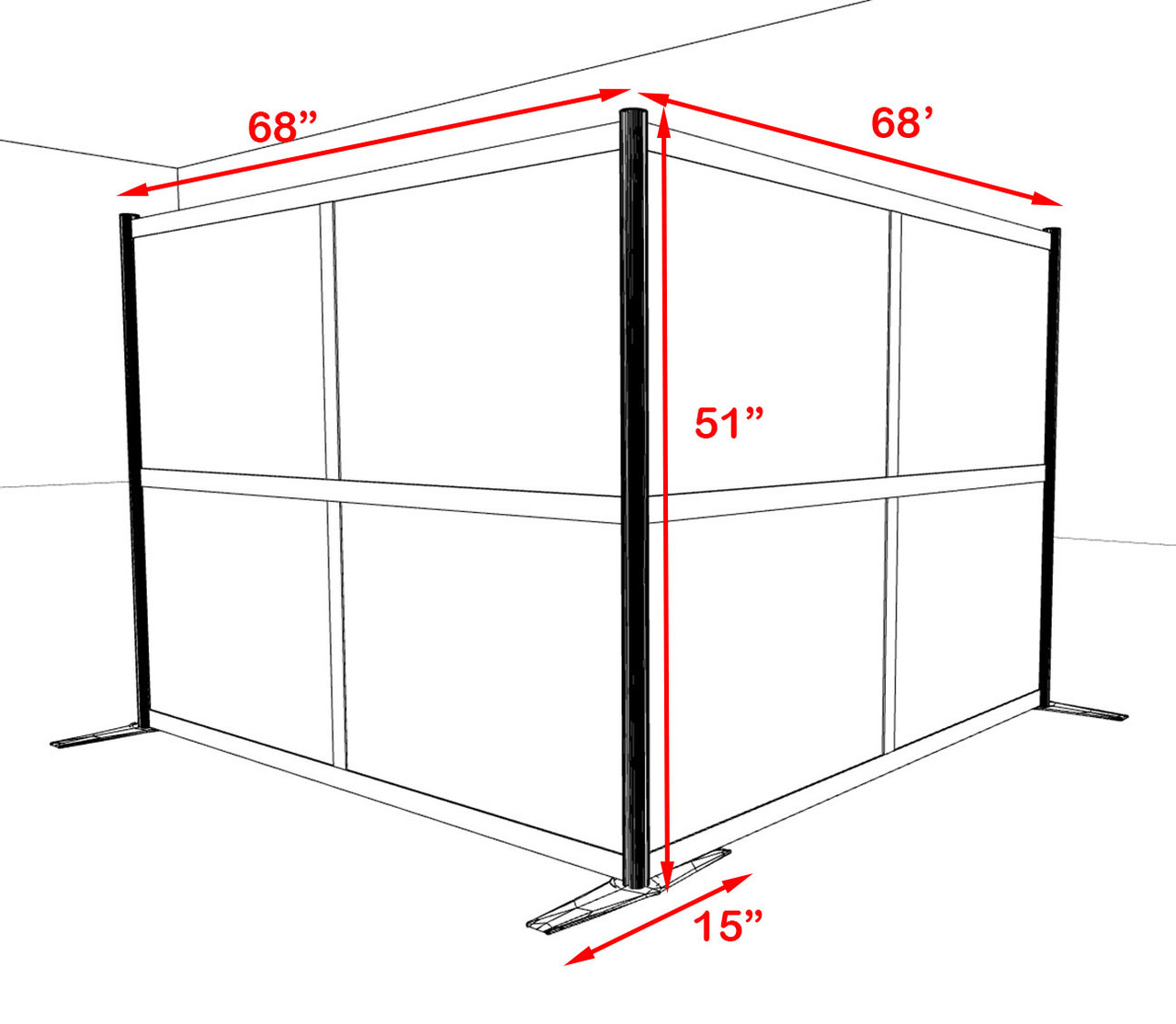 One L Shaped Loft Modern Office Home Aluminum Frame Partition / Divider / Sneeze Guard, #UT-ALU-P29-C