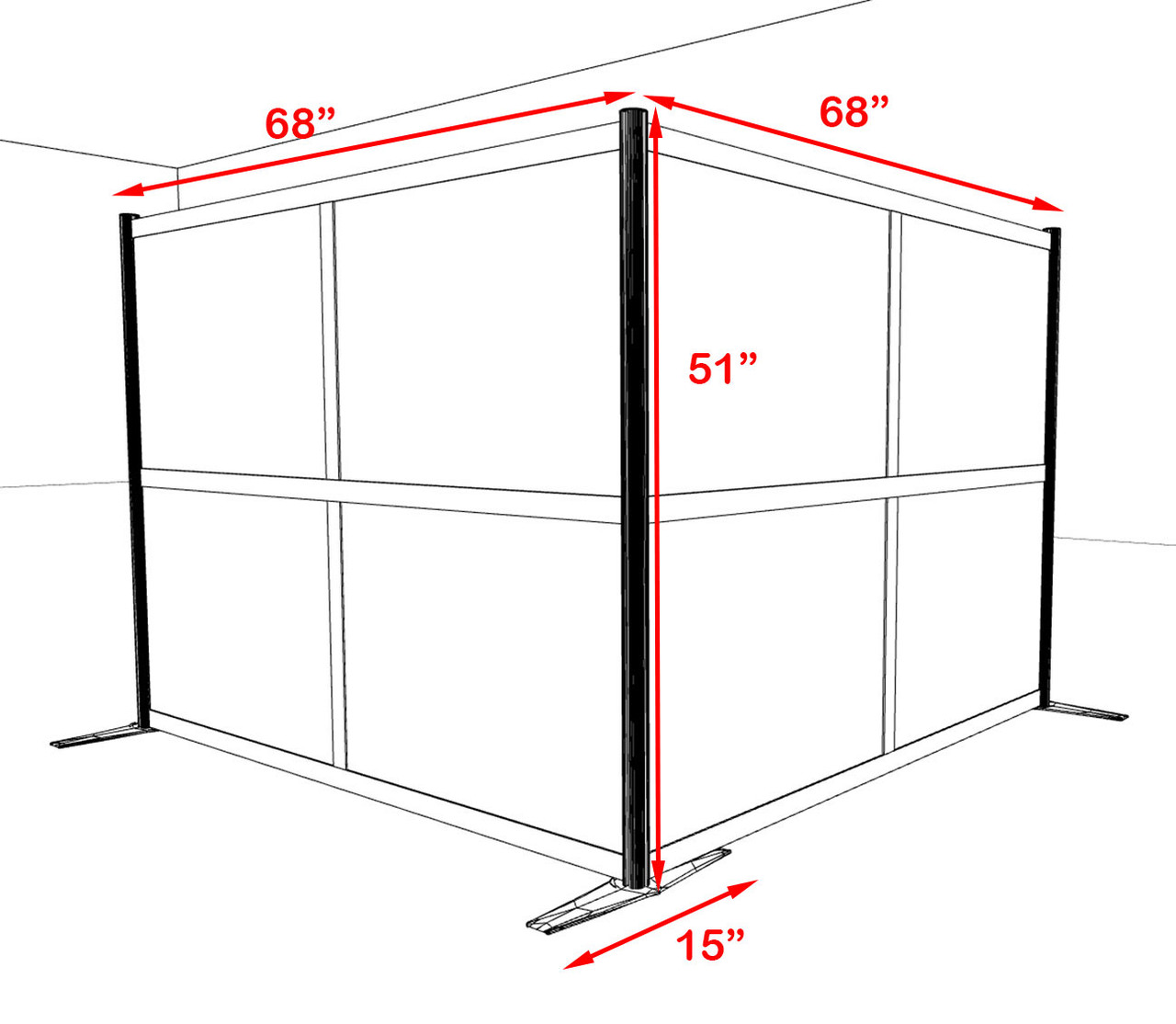 One L Shaped Loft Modern Office Home Aluminum Frame Partition / Divider / Sneeze Guard, #UT-ALU-P31-B