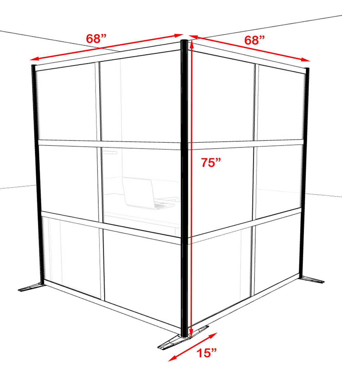 One L Shaped Loft Modern Office Home Aluminum Frame Partition / Divider / Sneeze Guard, #UT-ALU-P38-A