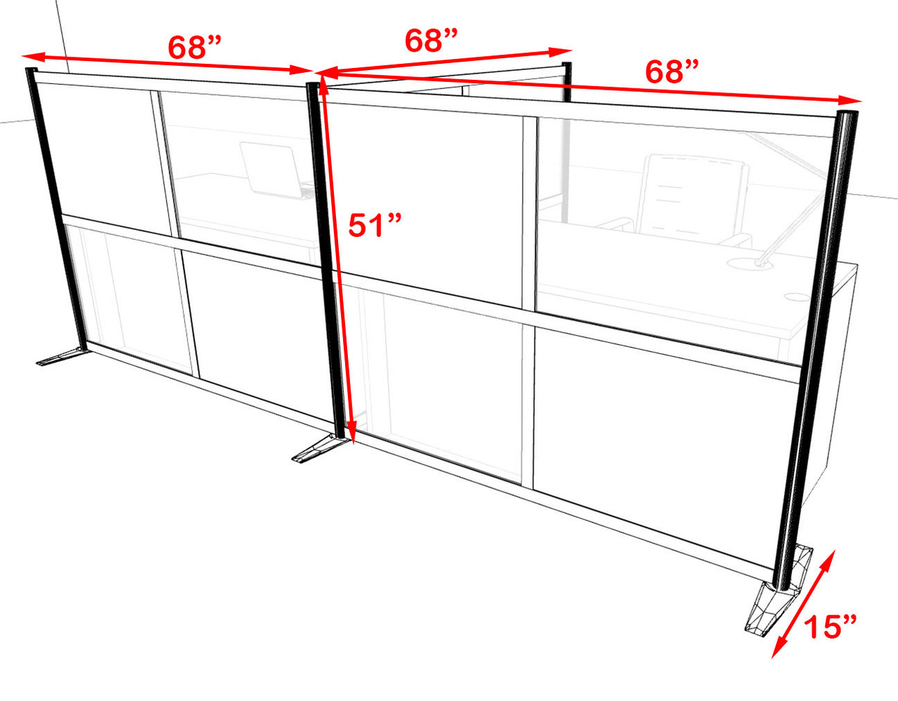 One T Shaped Loft Modern Office Home Aluminum Frame Partition / Divider / Sneeze Guard, #UT-ALU-P52-B