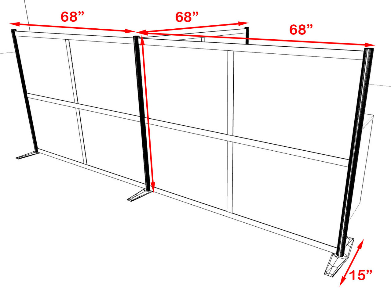 One T Shaped Loft Modern Office Home Aluminum Frame Partition / Divider / Sneeze Guard, #UT-ALU-P53-C