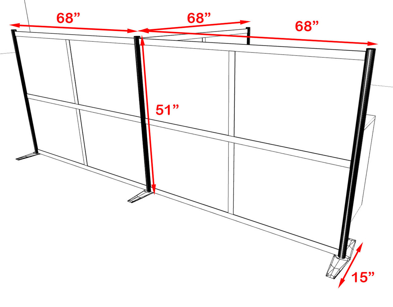 One T Shaped Loft Modern Office Home Aluminum Frame Partition / Divider / Sneeze Guard, #UT-ALU-P54-A