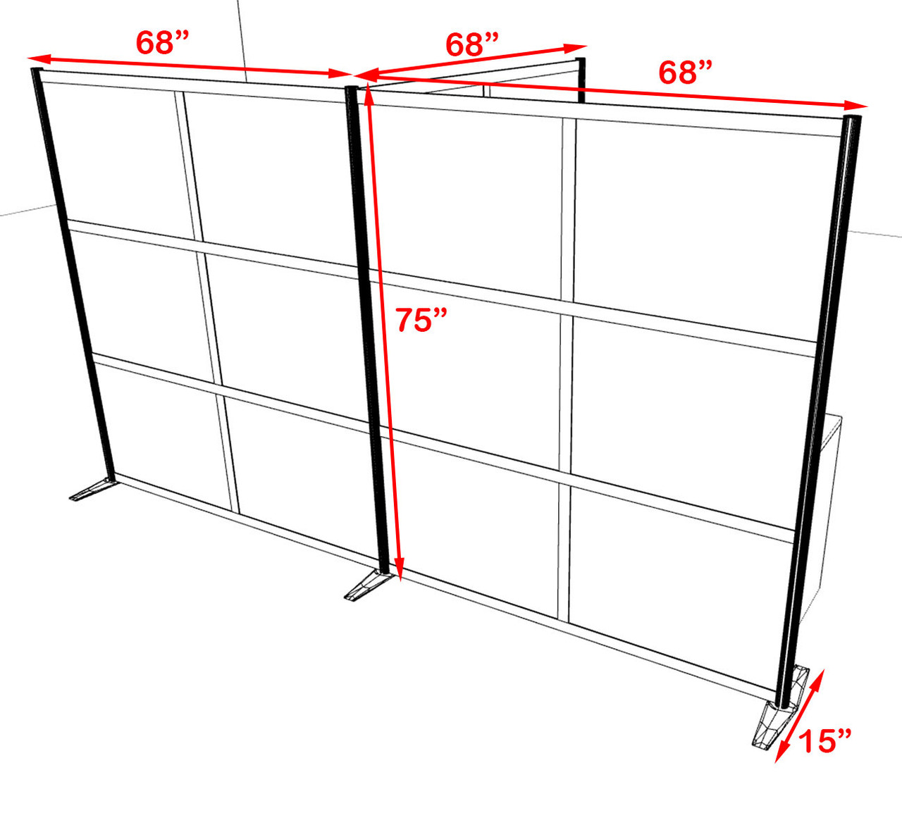 One T Shaped Loft Modern Office Home Aluminum Frame Partition / Divider / Sneeze Guard, #UT-ALU-P66-A