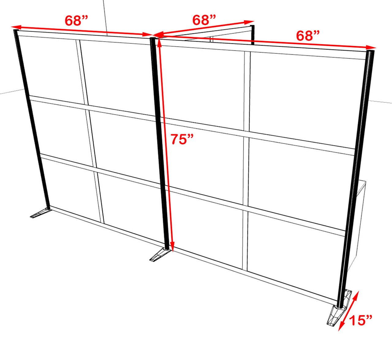 One T Shaped Loft Modern Office Home Aluminum Frame Partition / Divider / Sneeze Guard, #UT-ALU-P67