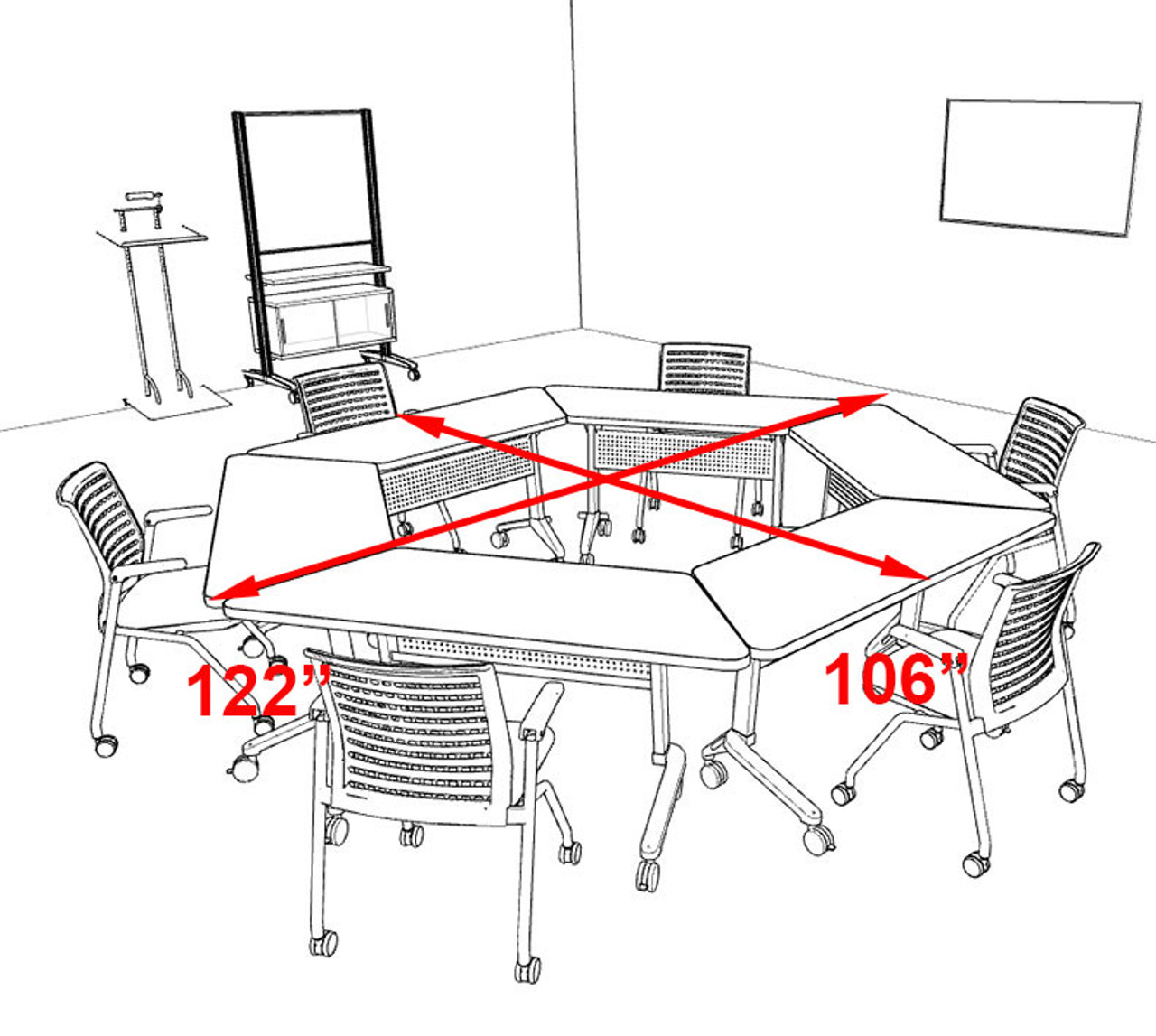 6pcs Hexagon Shape Training / Conference Table Set, #MT-SYN-LT47