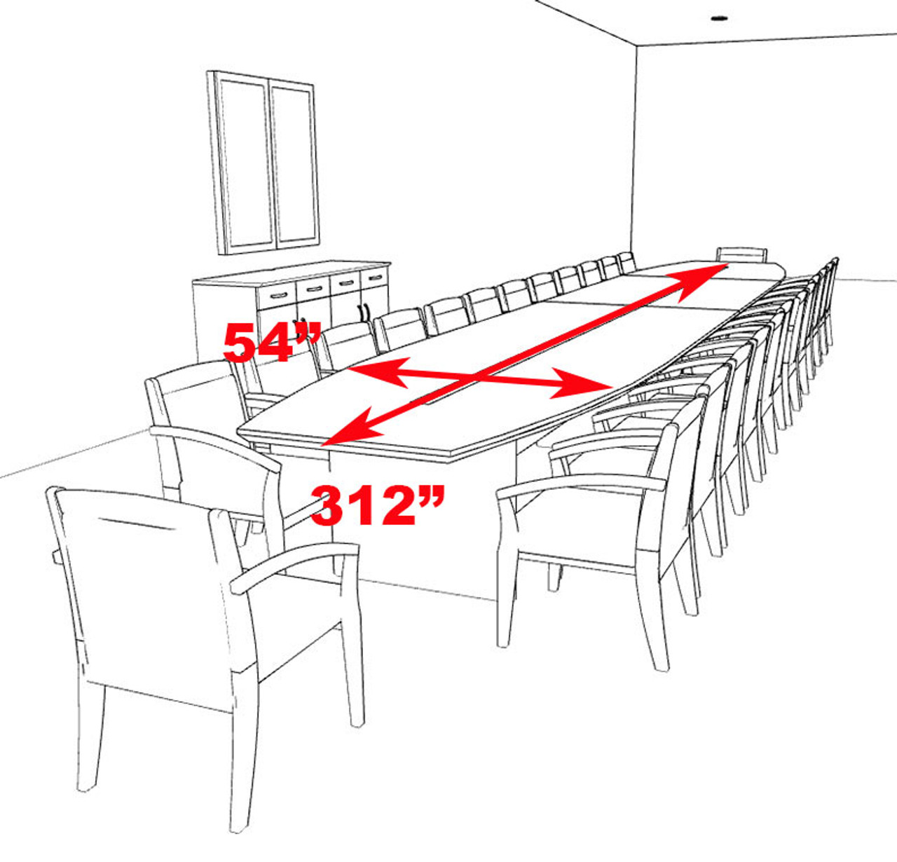 Modern Boat Shaped 26' Feet Veneer Office Conference Table, #RO-COR-C19