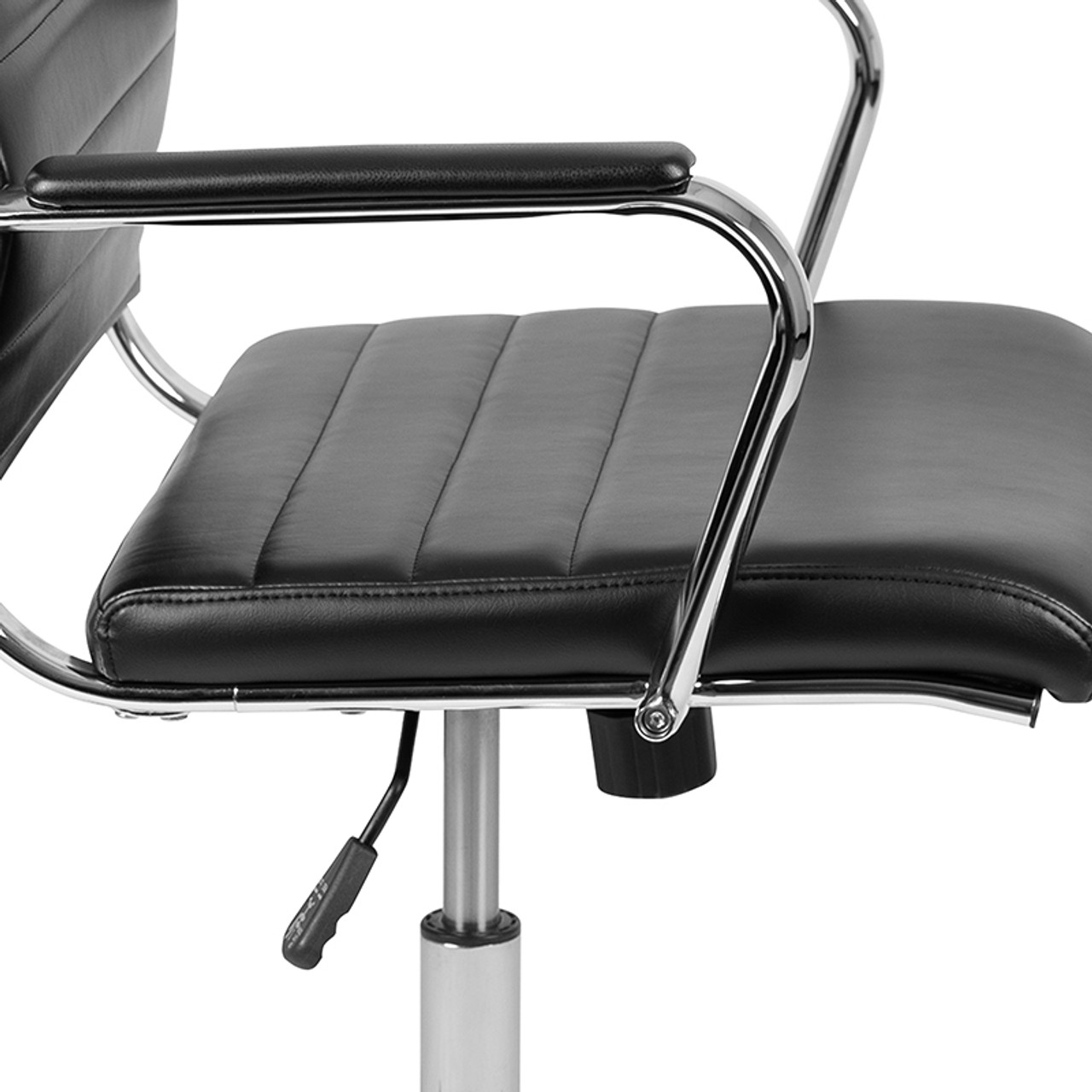Mid-Back Black Ribbed Upholstered Leather Conference Chair , #FF-0167-2