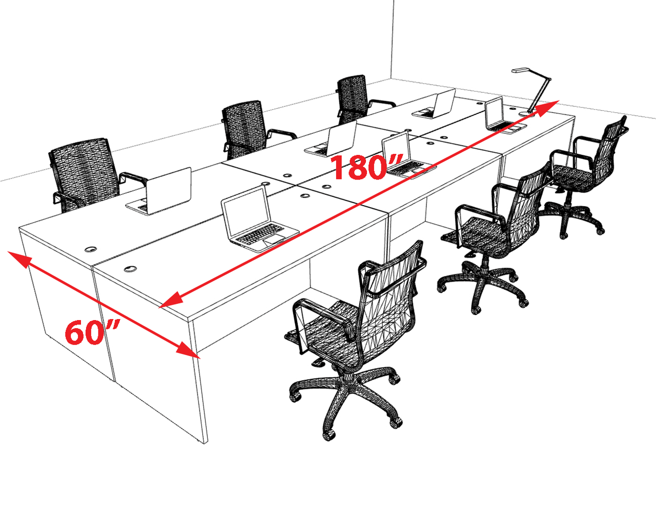 Six Person Modern Office Workstation Desk Set, #OT-SUL-FPN10