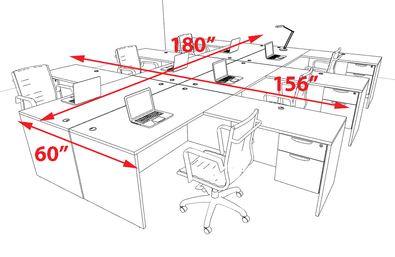 Six Person Modern Office Workstation Desk Set, #OT-SUL-FPN45