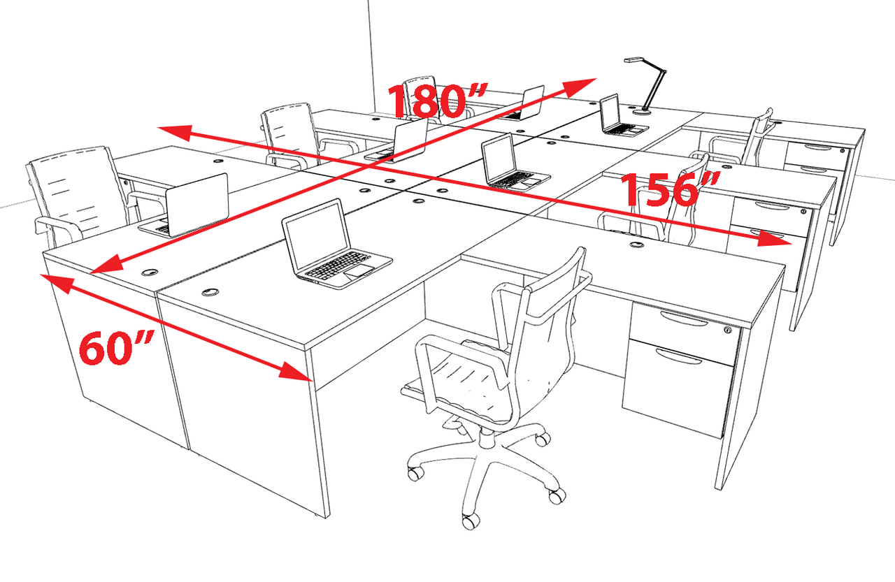 Six Person Modern Office Workstation Desk Set, #OT-SUL-FPN46