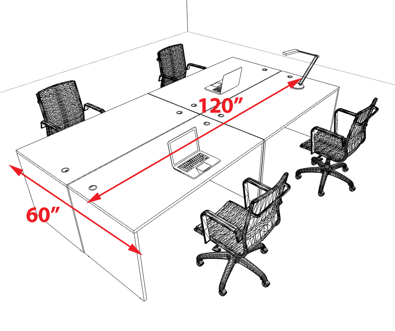 Four Person Modern Office Workstation Desk Set, #OT-SUL-FPN6