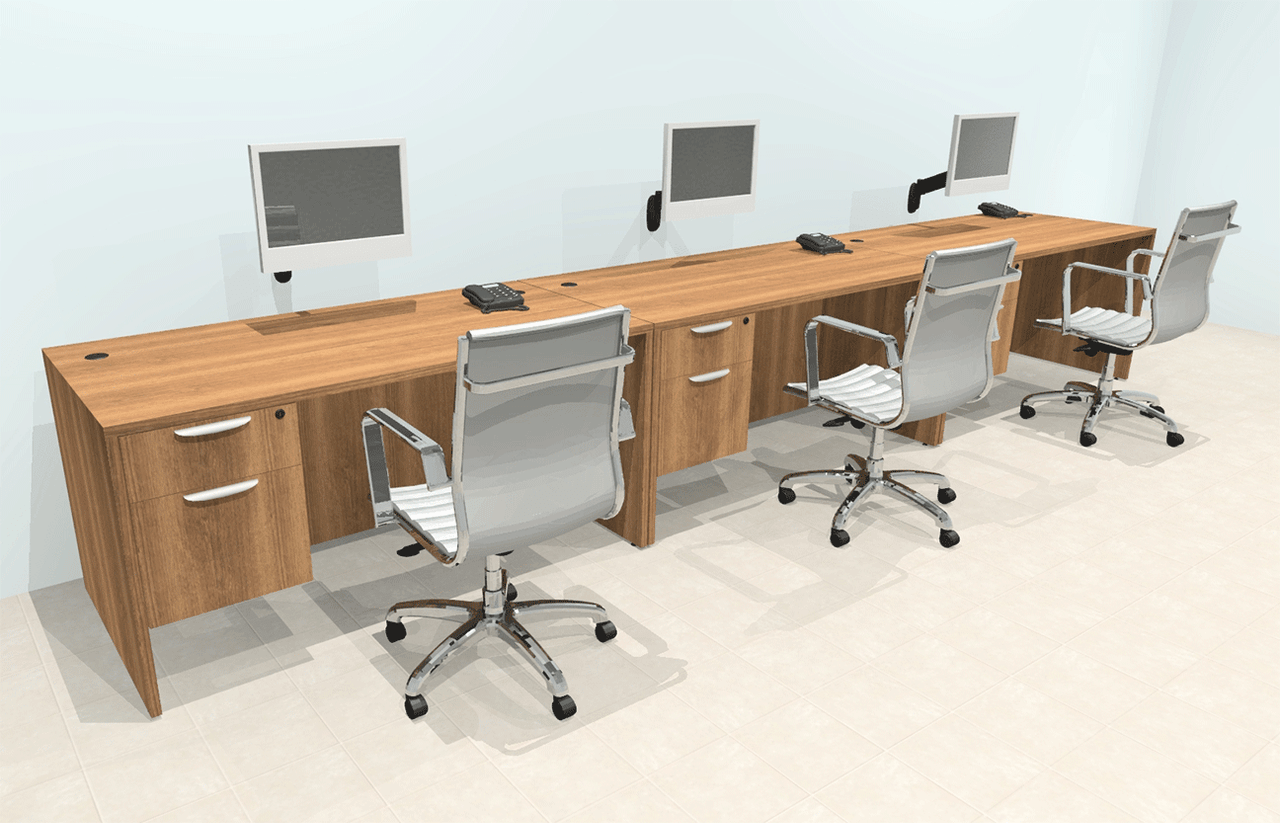 Three Person Modern Office Workstation Desk Set, #OT-SUL-SPN25